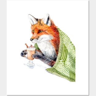 Fall Fox with Pumpkin spice Latte Posters and Art